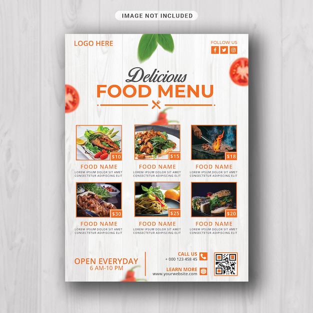 Modelo de menu de alimentos do PSD