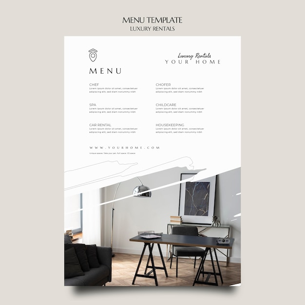 Modelo de menu de aluguel de luxo