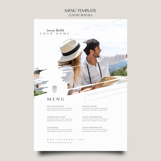 Modelo de menu de aluguel de luxo