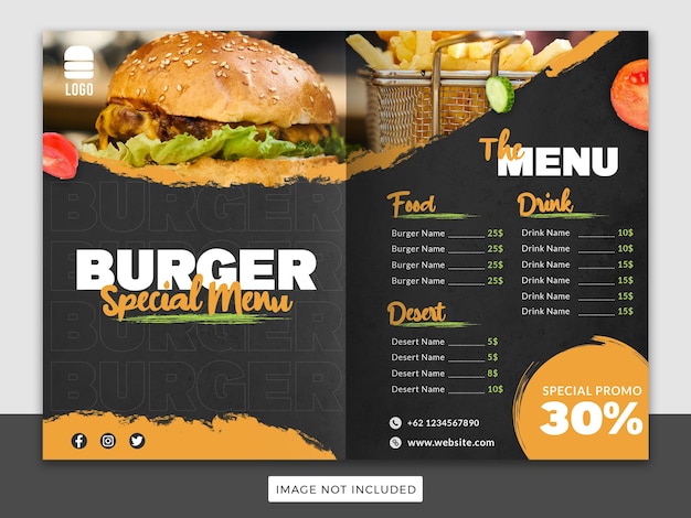 modelo de menu de comida de restaurante de hambúrguer