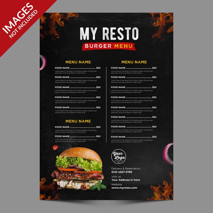 PSD modelo de menu de comida vintage escura especial