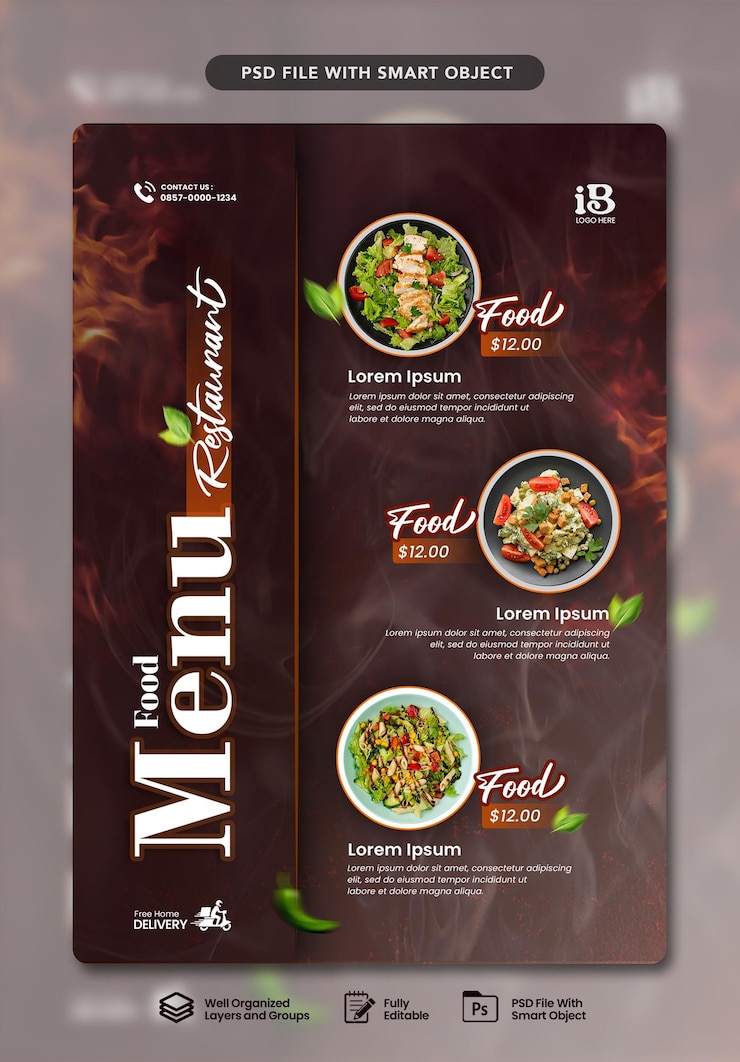 PSD modelo de menu de fast food