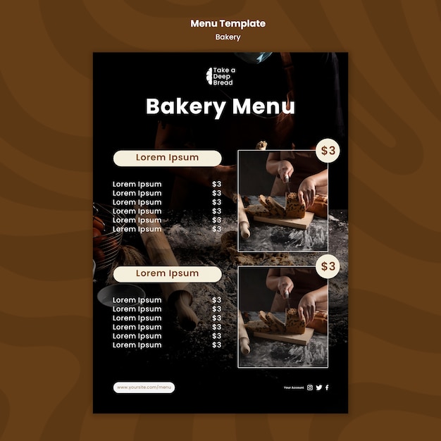 Modelo de menu de padaria de design plano