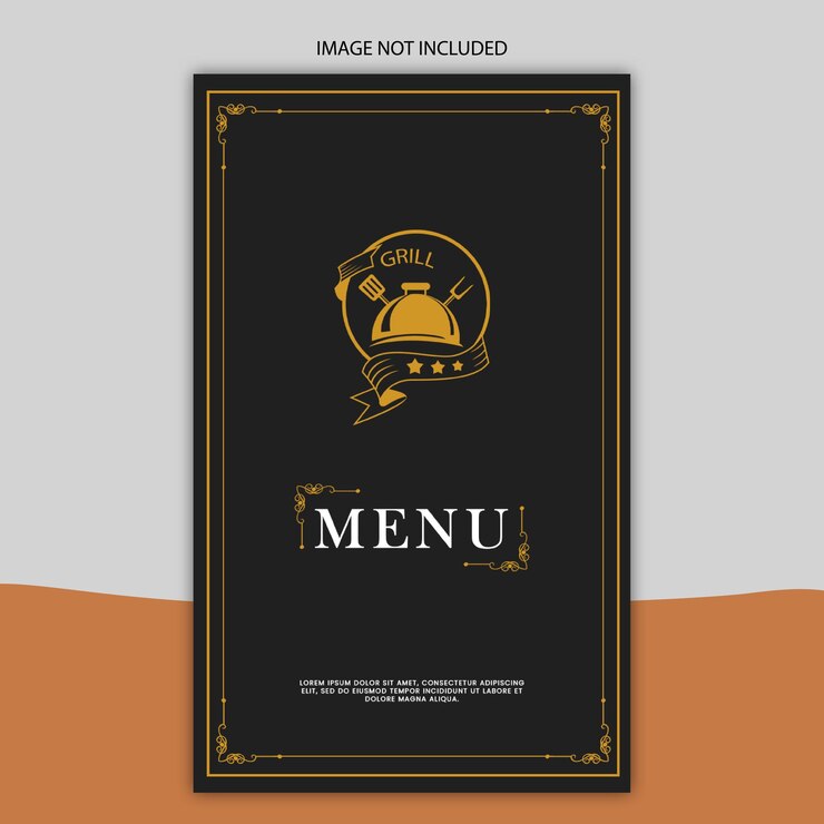 PSD modelo de menu de restaurante de luxo com design elegante preto e dourado