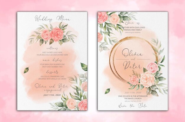 PSD modelo de menu e convite de casamento floral psd