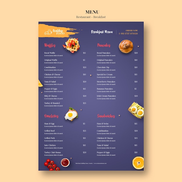 Modelo de menu para restaurante