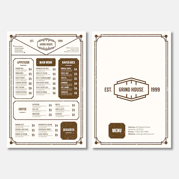 PSD modelo de menu vintage minimalista