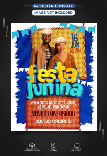 PSD modelo de mídia social a4 festa junina vem fantasiado