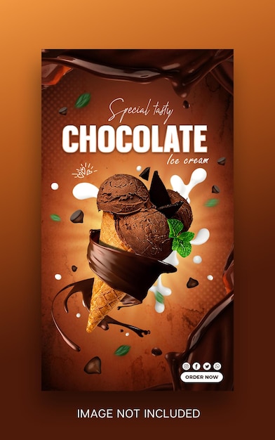 PSD modelo de mídia social de casquinha de sorvete de chocolate delicioso design de postagem do instagram