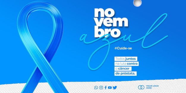 PSD modelo de mídia social de conscientização de novembro azul 3d