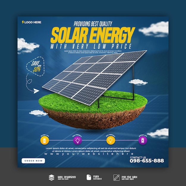 Modelo de mídia social de energia solar moderna do psd.