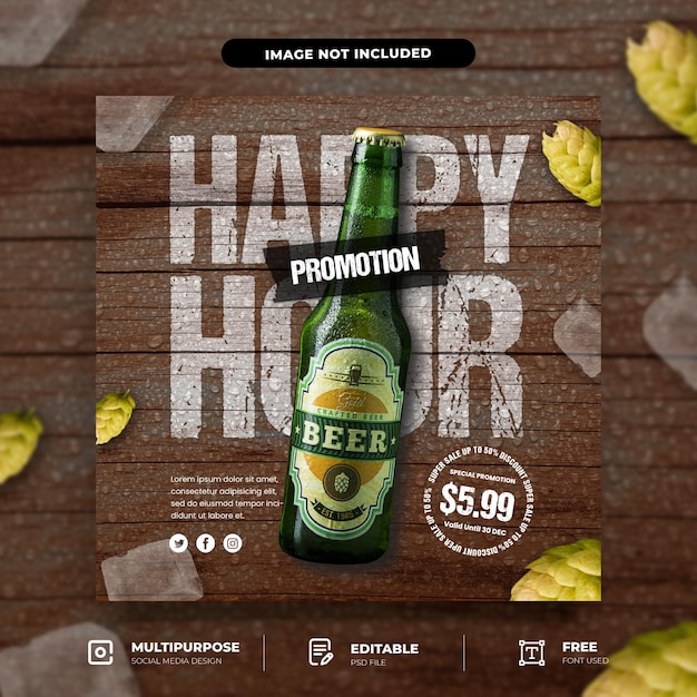 Modelo de mídia social de happy hour de cerveja