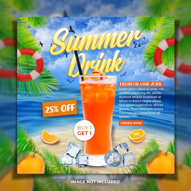 Modelo de Mídia Social de Menu de Bebidas de Verão de Suco de Laranja