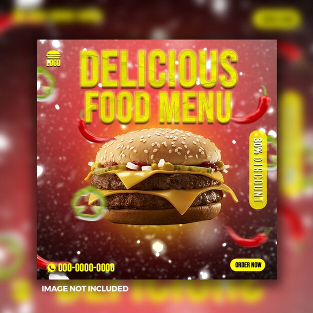 PSD modelo de mídia social de menu de comida deliciosa psd