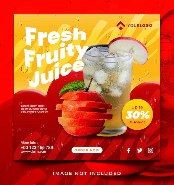 PSD modelo de mídia social de menu de suco de maçã