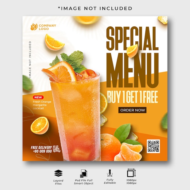 Modelo de Mídia Social de Menu Especial de Coquetel Laranja