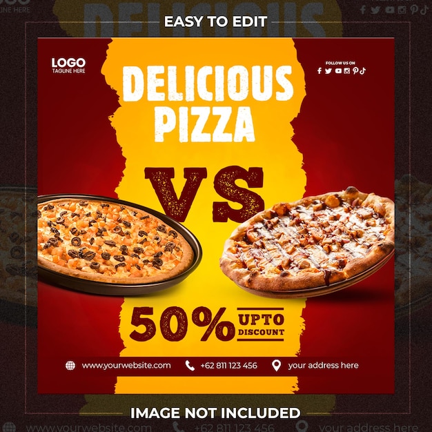 PSD modelo de mídia social de pizza deliciosa