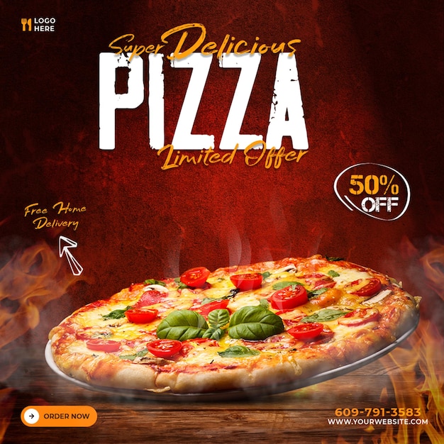 PSD modelo de mídia social de pizza psd