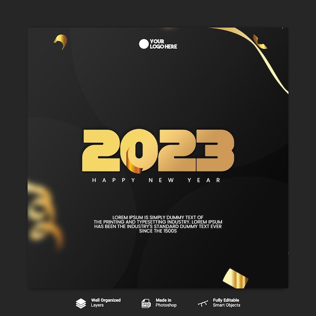 Modelo de mídia social de postagem de ano novo de luxo premium 2023