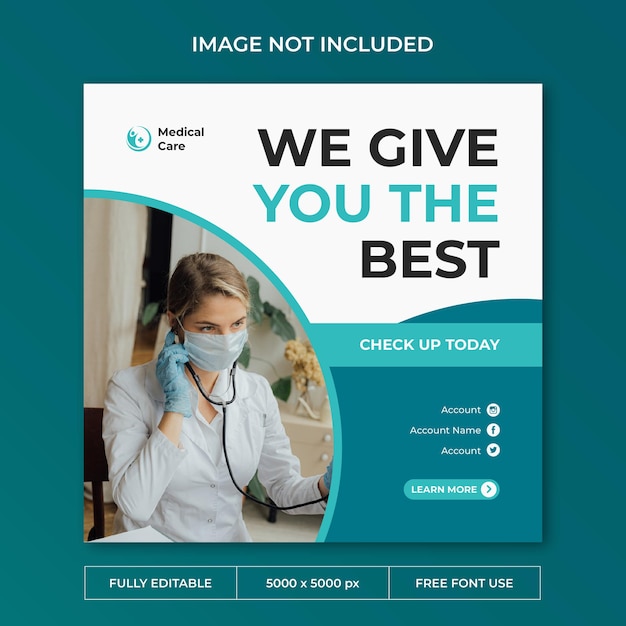 PSD modelo de mídia social de postagem do instagram de cuidados médicos
