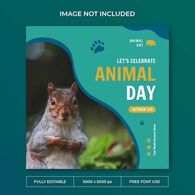 PSD modelo de mídia social de postagem do instagram do dia mundial dos animais