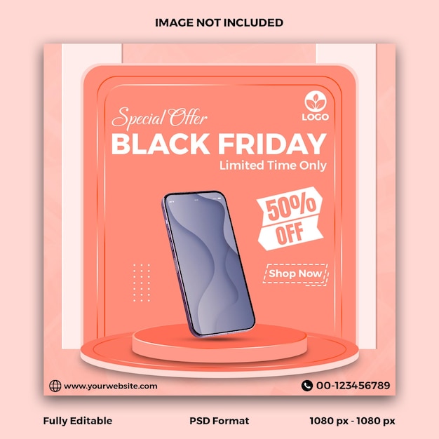 PSD modelo de mídia social de venda na black friday com fundo rosa