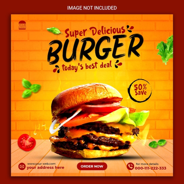 Modelo de Mídia Social Delicioso Hambúrguer
