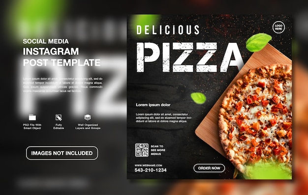 PSD modelo de mídia social do instagram para menu de pizza deliciosa