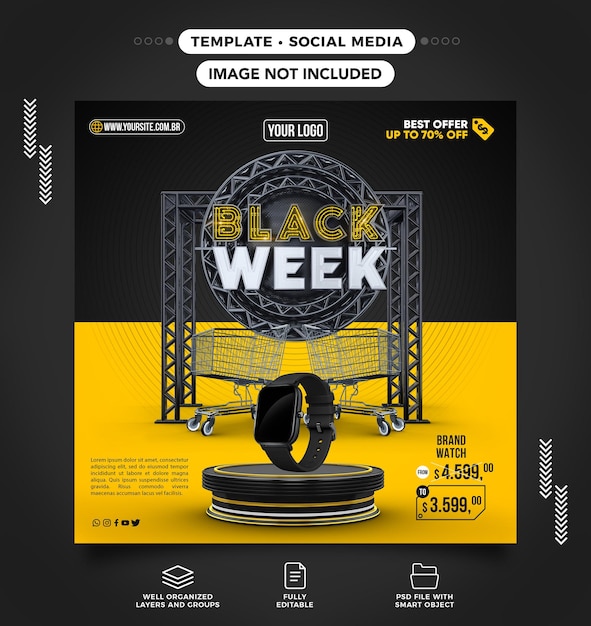 Modelo de mídia social feed black week melhor oferta até 70 de desconto