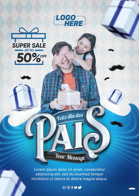 Modelo de mídia social feliz dia dos pais no Brasil