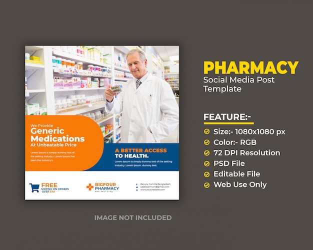 PSD modelo de mídia social médica de farmácia premium psd