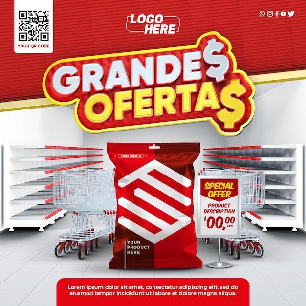 Modelo de mídia social no brasil com produtos com ótimas ofertas