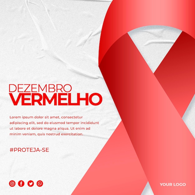 PSD modelo de mídia social para o dia mundial da aids dezembro vermelho no brasil
