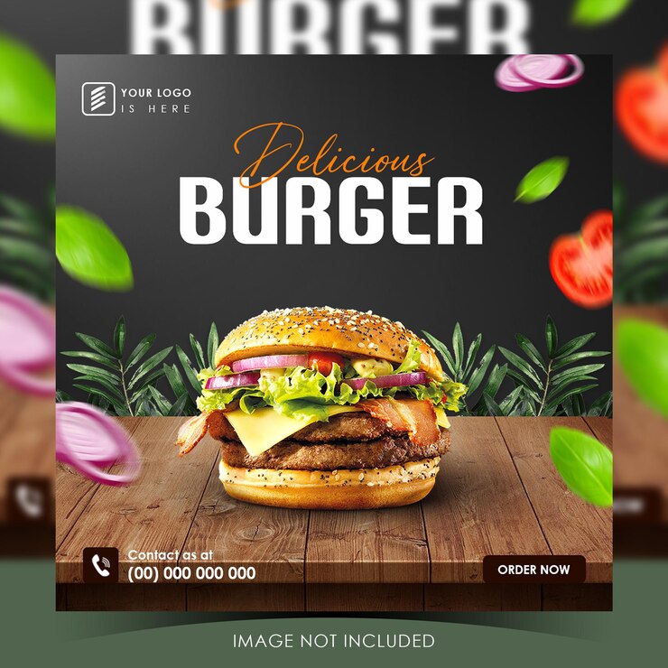 Modelo de mídia social para postagem no instagram de produtos alimentícios de hambúrguer