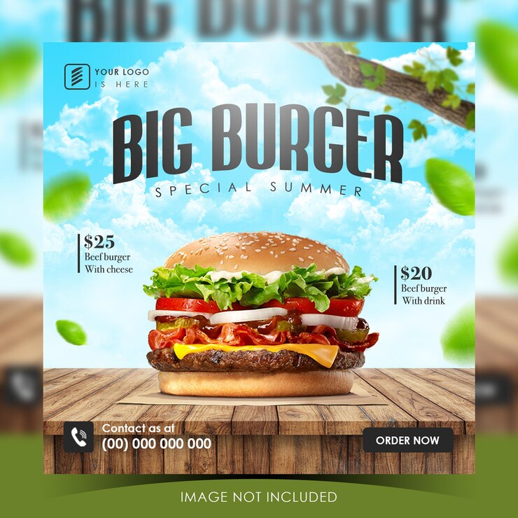 Modelo de mídia social para postagem no instagram de produtos alimentícios de hambúrguer