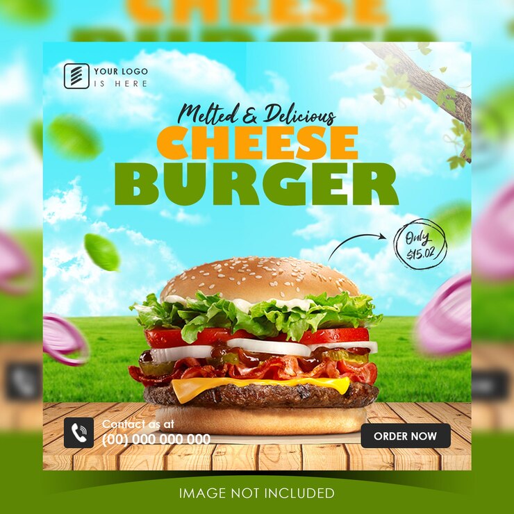 Modelo de mídia social para postagem no instagram de produtos alimentícios de hambúrguer