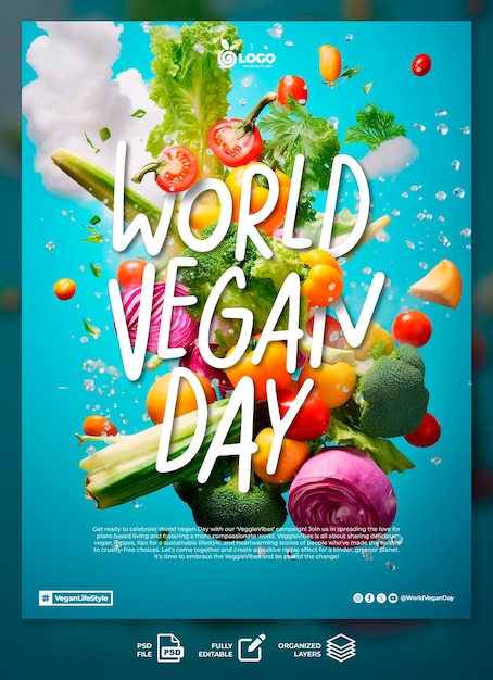 Modelo de mídia social para pôster do dia mundial vegano