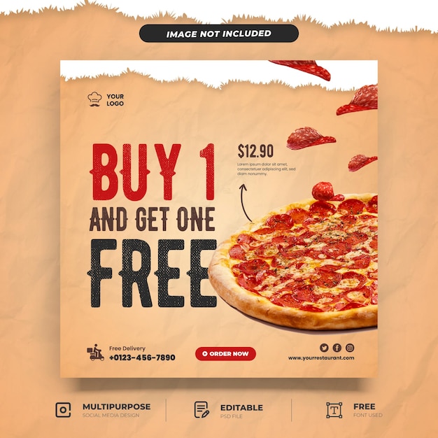 PSD modelo de mídia social para promoção de menu de pizza de pimenta