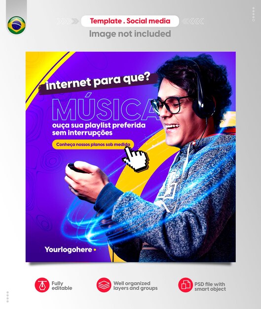 PSD modelo de mídia social para textos editáveis do instagram de provedor de internet rápida