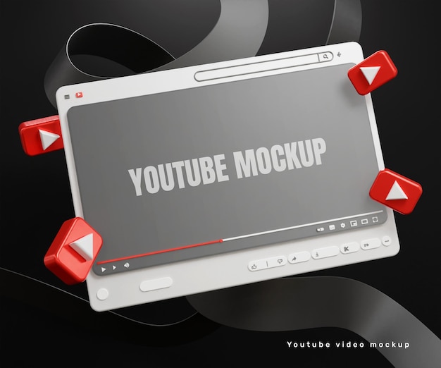 PSD modelo de miniatura de vídeo do youtube ou modelo de player de vídeo do youtube