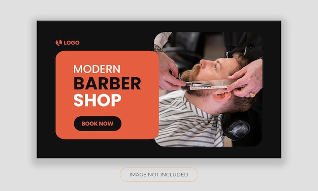 Modelo de miniatura do youtube de barbearia moderna modelo de banner da web de salão editável
