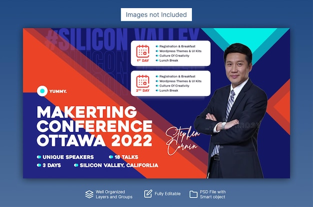Modelo de miniatura do YouTube para negócios e eventos e modelo de banner da web para negócios e acontecimentos