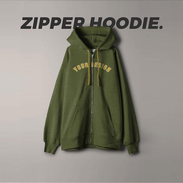 MODELO DE MOCKUP REALISTA COM ZIPPER HOODIE