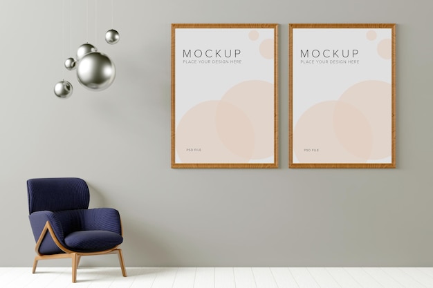 Modelo de moldura de cartaz em interior moderno