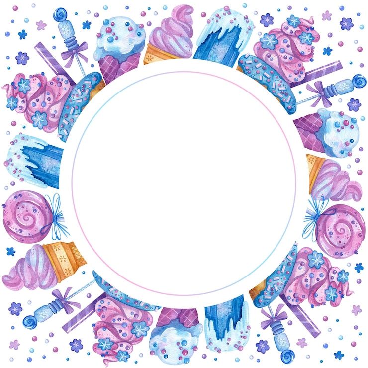 PSD modelo de moldura moldura para foto de sorvete em aquarela de doces congelados clipart por mustansarmbj