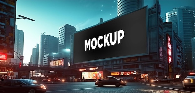 Modelo de outdoor nas ruas de uma cidade à noite modelo para design de outdoor em uma cidade escura
