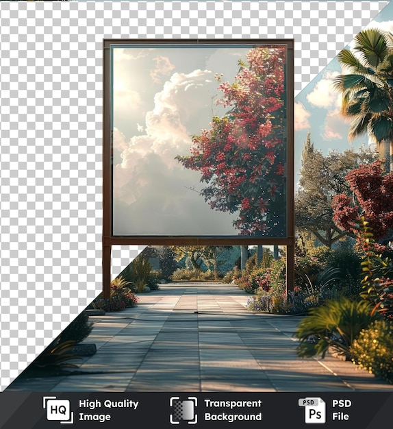 PSD modelo de outdoor psd transparente de alta qualidade em um parque com árvores sob um céu ensolarado