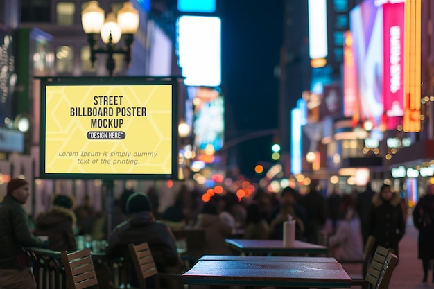 PSD modelo de outdoor publicitário com duas lâmpadas perto da calçada na cidade