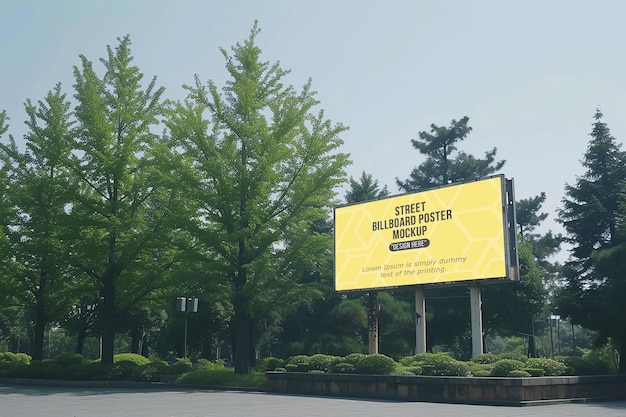 PSD modelo de outdoor publicitário com duas lâmpadas perto da calçada na cidade