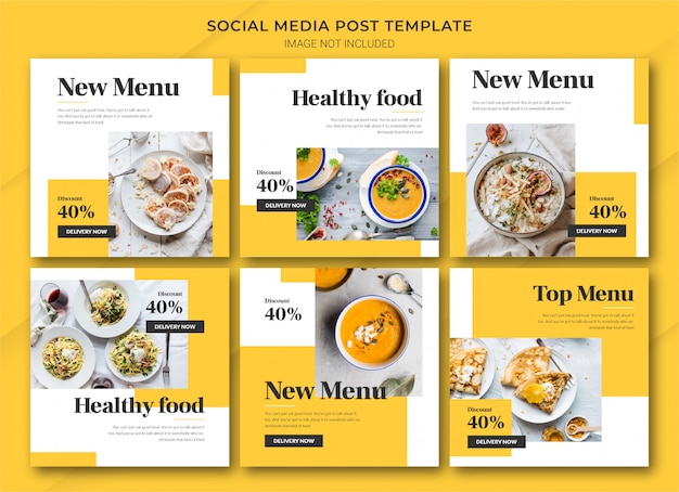 Modelo de pacote de post do Instagram para compras online de alimentos